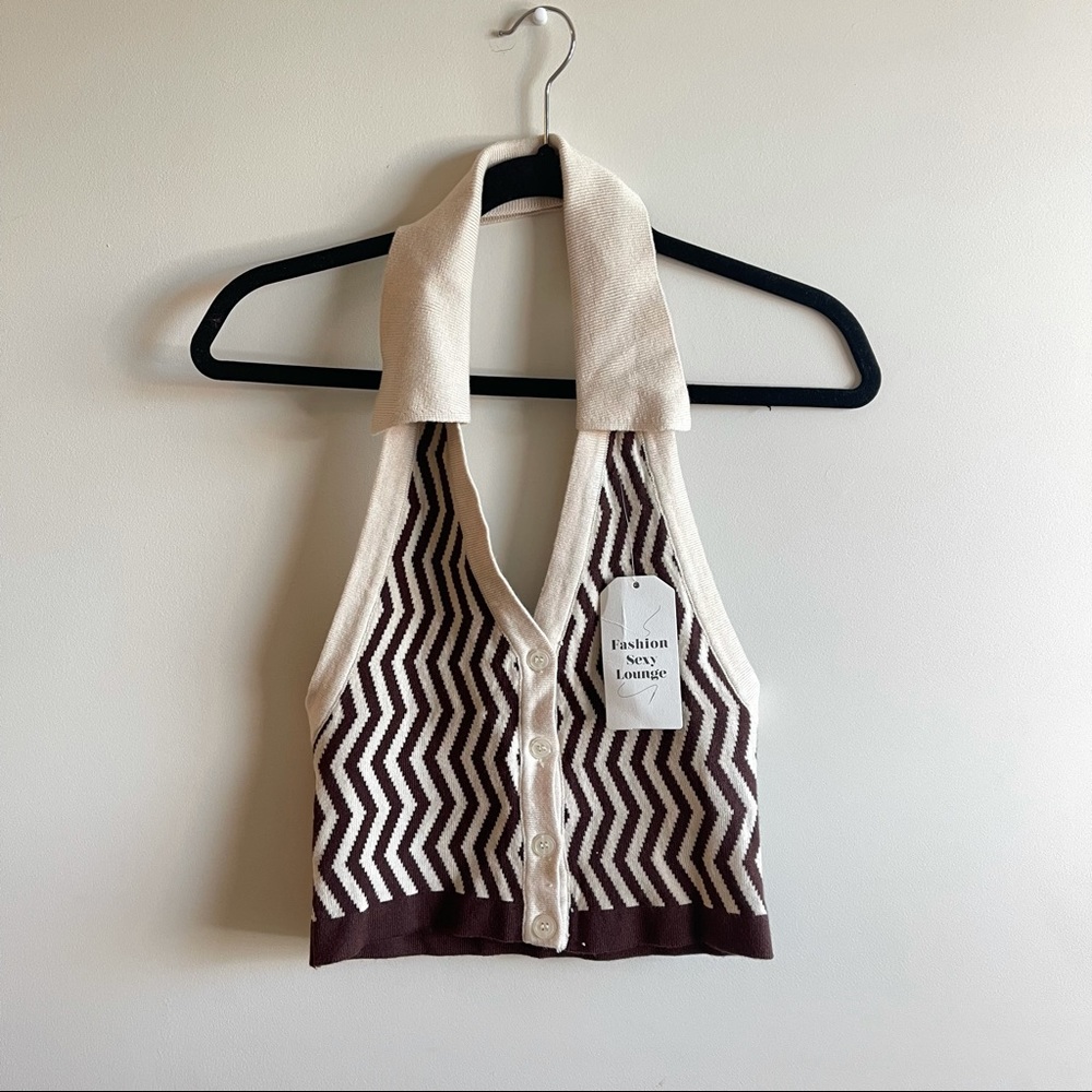 Brown and white/cream Y2K halter top